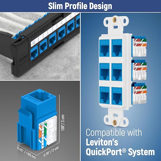 Everest 90° Angled RJ45 Cat6 Keystone Jacks 10-Pack in Blue - Image 6