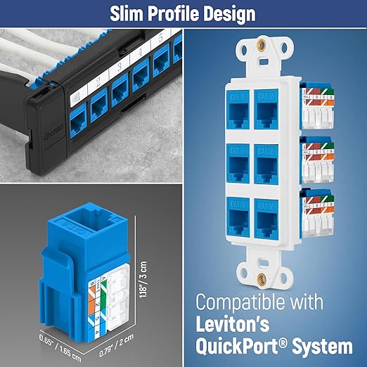 Everest 90° Angled RJ45 Cat6A Keystone Jacks 10-Pack in Blue - Image 6