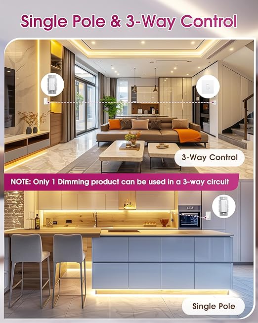 Dimmer Light Switch & 24V 60W Dimmable LED Driver 2 in 1, UL Listed Single-Pole or 3-Way Slide Dimmer Switches for Led Strip Lights,120VAC to 24VDC Power Supply for Low Voltage Project, Glossy White