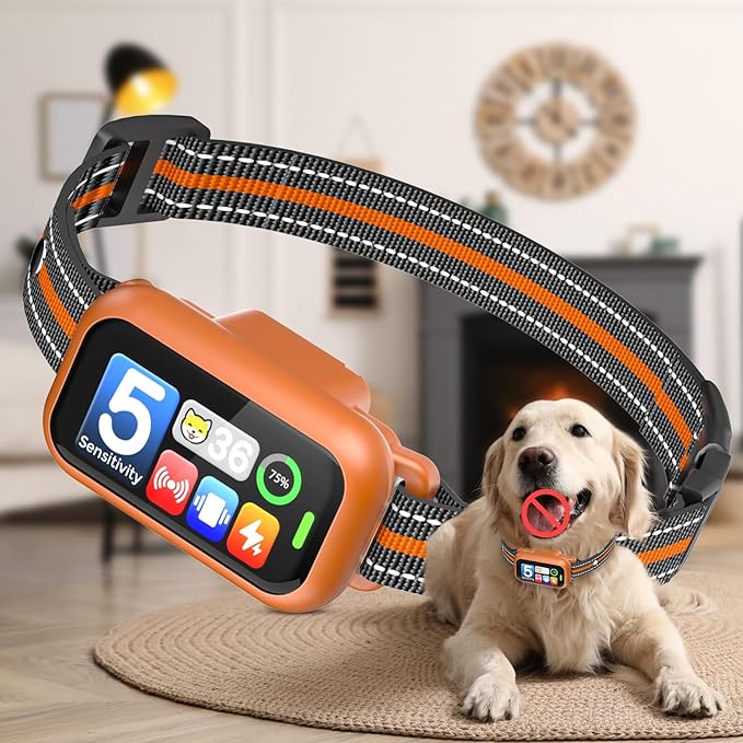 Dog Bark Collar, 1 Second Stop Barking, Smart Humane Training Collar with Beep Vibration & Shock, Rechargeable Ultra-Light, IP67 Waterproof, 5 Adjustable Sensitivity
