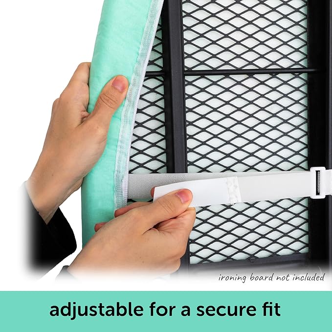 Oliso Ironing Board Cover, Durable 100% Cotton Lined with Professional Grade Felt pad - Fits Standard 54” x 15" Boards, a Wide Elastic Edge, Two Adjustable Straps for Secure Fit (Aqua)
