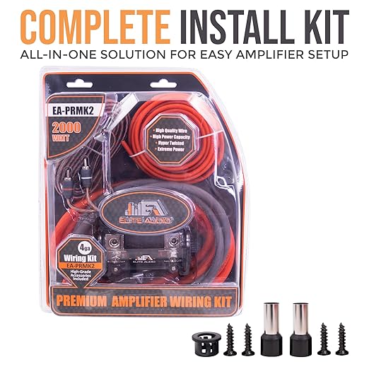 Elite Audio Premium 4 Gauge CCA Amplifier Installation Wiring Amp Kit, 2000 watt High-Power Wiring with Triple Shielded RCA’s and ANL Fuse Holder - EA-PRMK2 Amp Install Kit