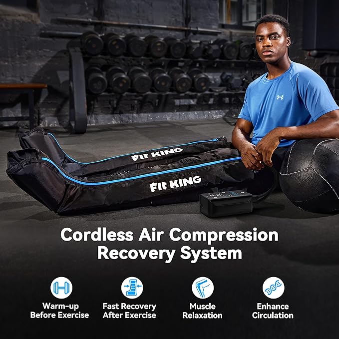 FIT KING Upgraded Cordless Recovery System, Professional Air Compression Massager, Reduces Muscle Pain and Improves Circulation, Warm-up and Fast Recovery for Athletes, Zone Massage Optional (Medium)