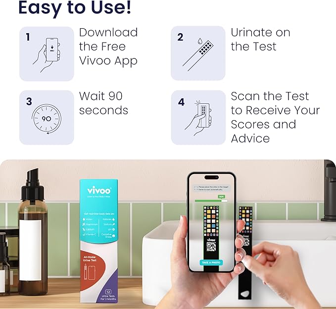 Vivoo | The #1 Urine Test Strips & Keto Strips with App | Advanced Home Tracking for Nutrition, Ketones, Hydration, pH, and More | 1 Test