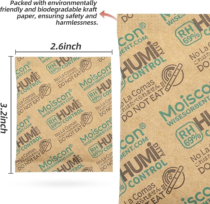 Wisesorb 8 Gram 15 Pack 69% Two-Way Humidity Control Packs for Storing 1 oz, Size 8 for Travel Case Resealable Bags, Humidity Pack Moisture Control Packets Individually Wrapped