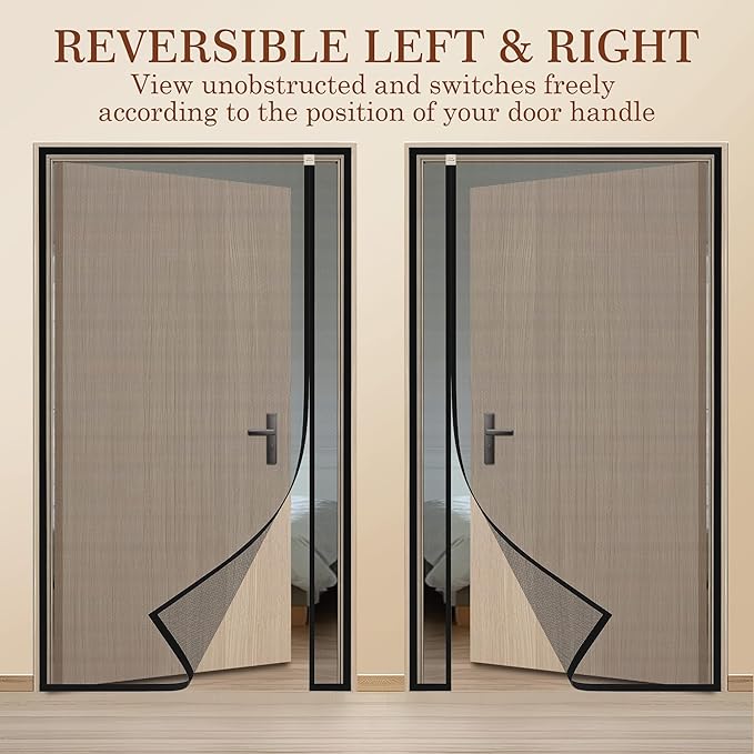 Yotache Left Right Side Universal Opening Magnetic Screen Door Fits Door Size 60 x 80, Reinforced Sewing Net Curtain for Balcony, French, Sliding Glass Door, Actual Screen Size 62" x 81"