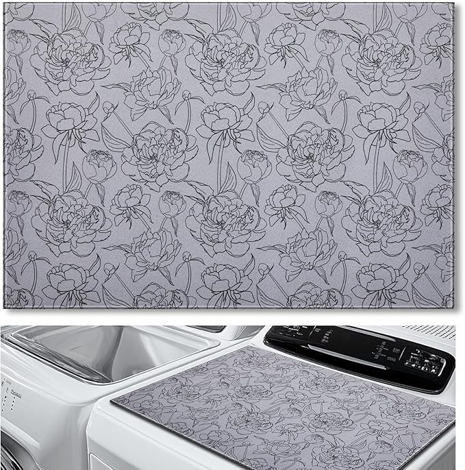 Teenyyou 1 Pcs 26" x 18" Dryer Top Protector Mat, Washer and Dryer Topper, Non Slip Waterproof Machine Cover Dust Proof Quick Drying Topper Pad for Laundry and Kitchen (Peony)