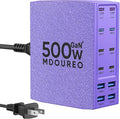500W USB C Charger Block, 12-Port USB C Charging Station for Multiple Devices, Leather Texture Dual PD 65W Laptop Fast Charger Compatible with MacBook Pro/Air, iPad, iPhone,Galaxy and More,Purple