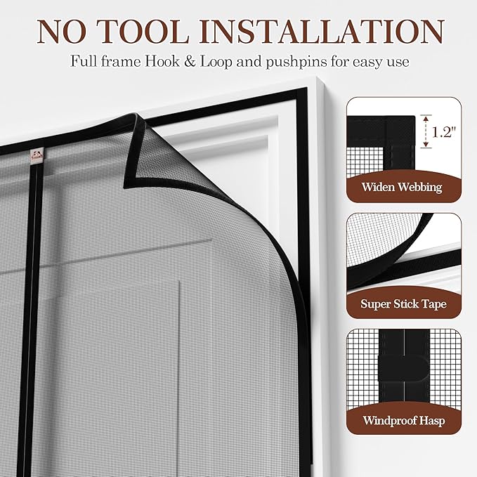 Yotache Magnetic Screen Door Fits 78" Wide x 86" Height Doors, Screen Size 80" W x 87" L Strengthened French and Patio Door Screen Curtain Black