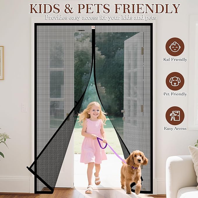 Yotache Magnetic Screen Door Fits Door Size 70 x 96, Screen Size 72" x 97" Strengthened French and Patio Door Screen Curtain Black