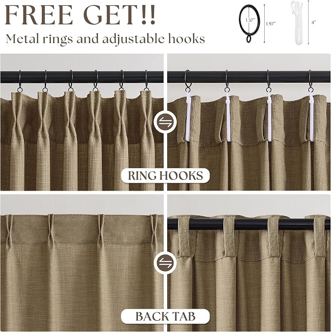 Light Brown Pinch Pleated Linen Curtains 84 Inches Long - Image 5