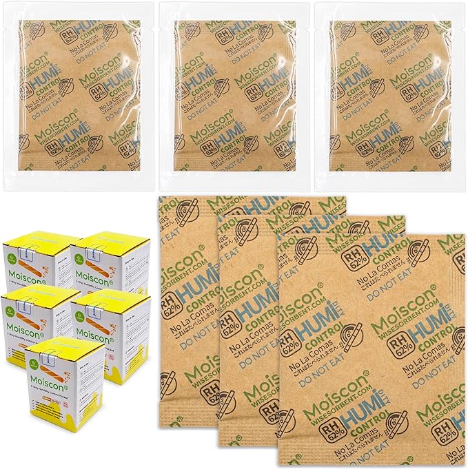 Wisesorb 62% Size 8 Two-Way Humidity Control Packs, 75 Pack 8 Gram for Storing 1 oz, Moisture Control Packets Individually Wrapped