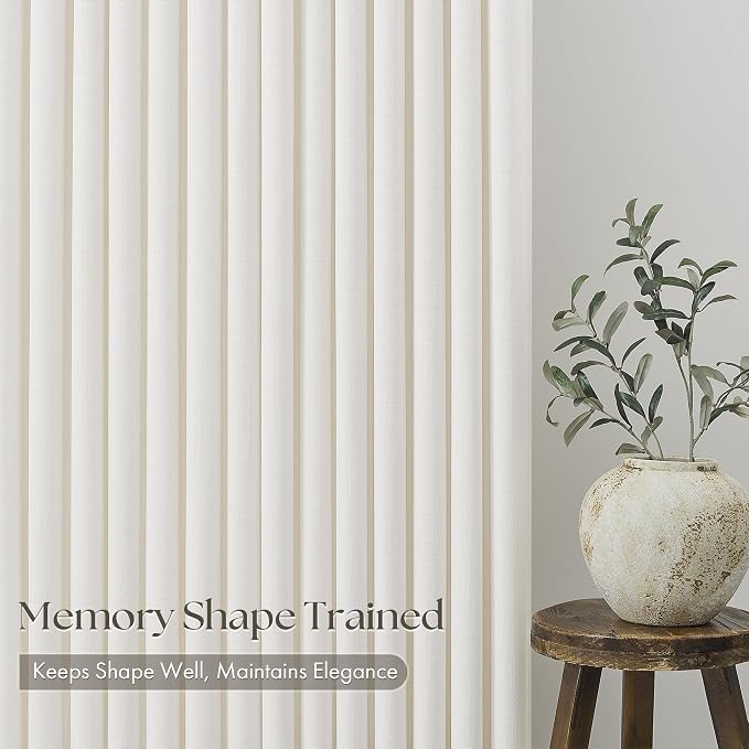 Pinch Pleat Linen Curtains 108 Inches Long 4 Panels Set Ivory Cream Memory - Image 4