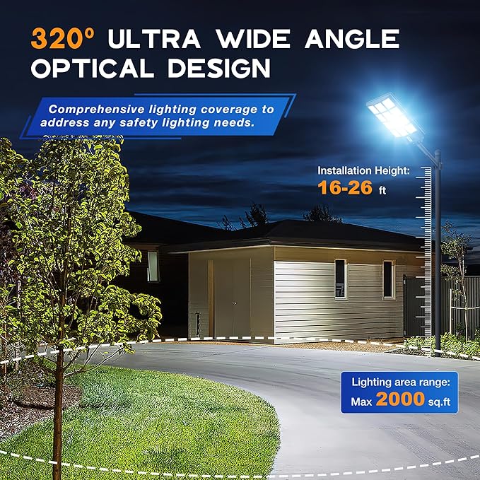 Solar Lights Outdoor Waterproof, 8000W Solar Street Light with Motion Sensor, 7000K Dusk to Dawn Security Flood Lights IP66, Commercial Outdoor Lighting for Parking Lot, Yard, Driveway, Farm(2 Pack)