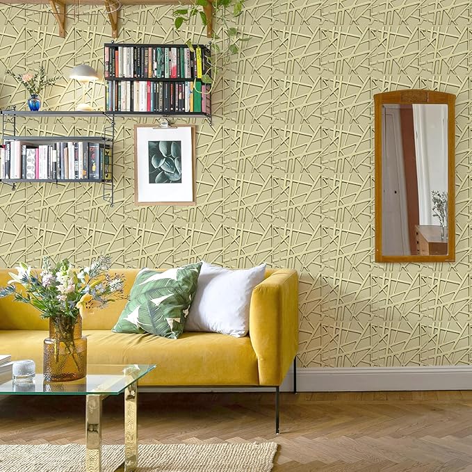 LEVOWAY 33 Pack 3D Wall Panels for Interior Wall Decor, 12''x12'' Champaign Gold Accent Textured Wall Panels, Wall Covering Panles for Living Room, Gaming Room, TV Background, Cover 32 Sq.Ft