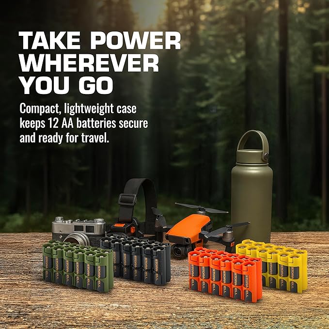 Storacell AA-12 Battery Storage Caddy and Dispenser (Pack of 2), Orange, Holds 12 AA Batteries (Not Included), Durable & Compact Design, The Original Battery Caddy, Made in The USA