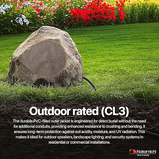 Nakamichi 14/2 (250-Foot) in-Wall & Direct Burial (UL CL2 CL3 Rated) Oxygen-Free Copper (OFC) 2-Conductor Speaker Cable Wire, Outdoor In-Ground, in-Ceiling, Riser, Black (14AWG / 250ft / 76.21m)