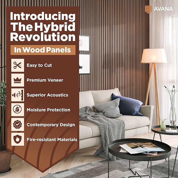 Avana Acoustic Wood Wall Panels – 94.4 x 12.6 Inch Smoke Walnut Acoustic Panels 2 PCs – Wall Panels For Interior Wall Decor For Homes, Offices, Studios – Pleasing Wood Panels For Wall