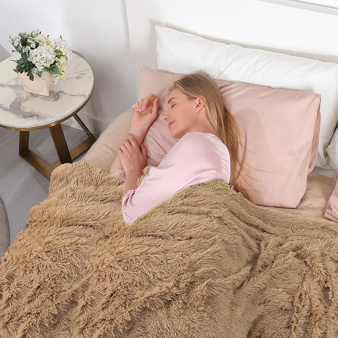 Tuddrom Decorative Extra Soft Faux Fur Throw Blanket 50" x 60", Solid - Image 3