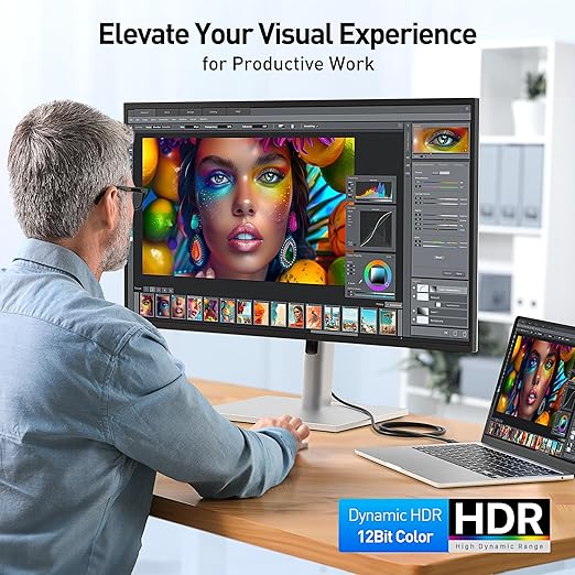 Cable Matters Unidirectional USB C to HDMI 2.1 Cable - 6ft, Support 4K@240Hz and 8K@60Hz, HDR - Thunderbolt 4, Thunderbolt 5, USB 4 Compatible with MacBook Pro, XPS, ThinkPad - Max 4K 60Hz on macOS
