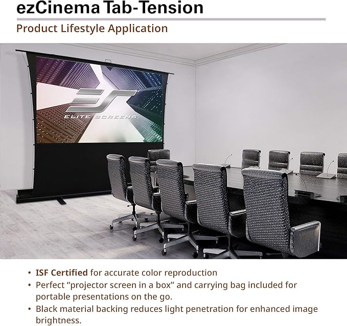 Elite Screens ezCinema Tab-Tension, 100" Portable Floor Rising Projector Screen, 4:3, Tab-Tensioned Scissor-Backed, Manual Pull Up Projection Screen + Carry Bag, Home Office Classroom, Black- FT100XWV