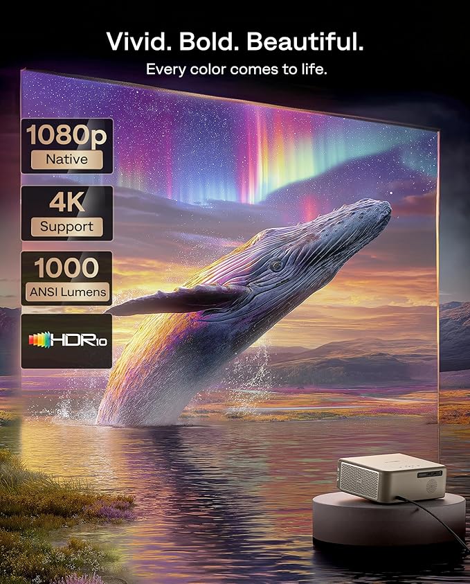 Aurzen EAZZE D1 MAX Upgraded Google TV Smart Projector 4K Supported, Ultra-Bright 1000 ANSI Lumens, MEMC Tech, Fully Automatics, 20W DoIby Audio, Home Theater Movie Projector with WiFi and Bluetooth
