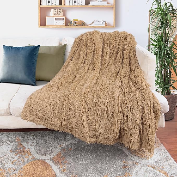 Tuddrom Decorative Extra Soft Faux Fur Throw Blanket 50" x 60", Solid - Image 2