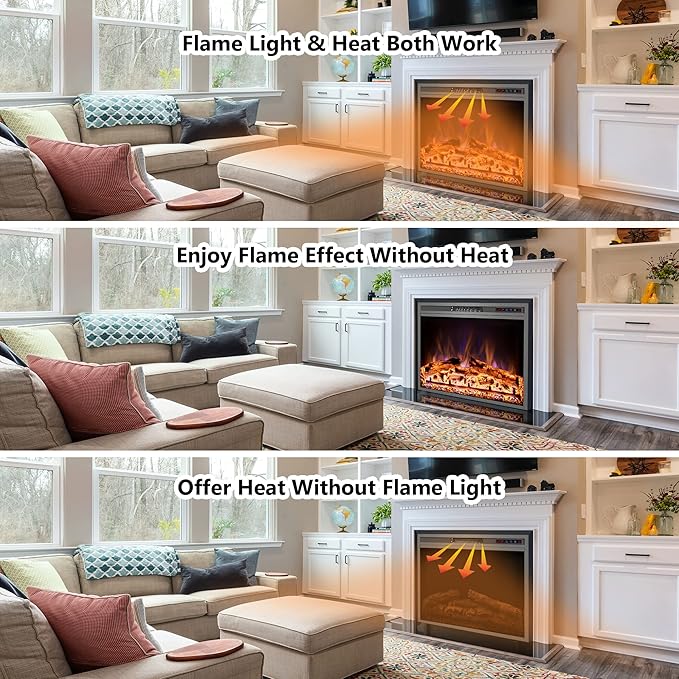 Electric Fireplace, 33" Electric Fireplace Inserts, Recessed Fireplace Heater with Remote Control, Adjustable Flame Colors, Timer&Overheating Protection, 750/1500W