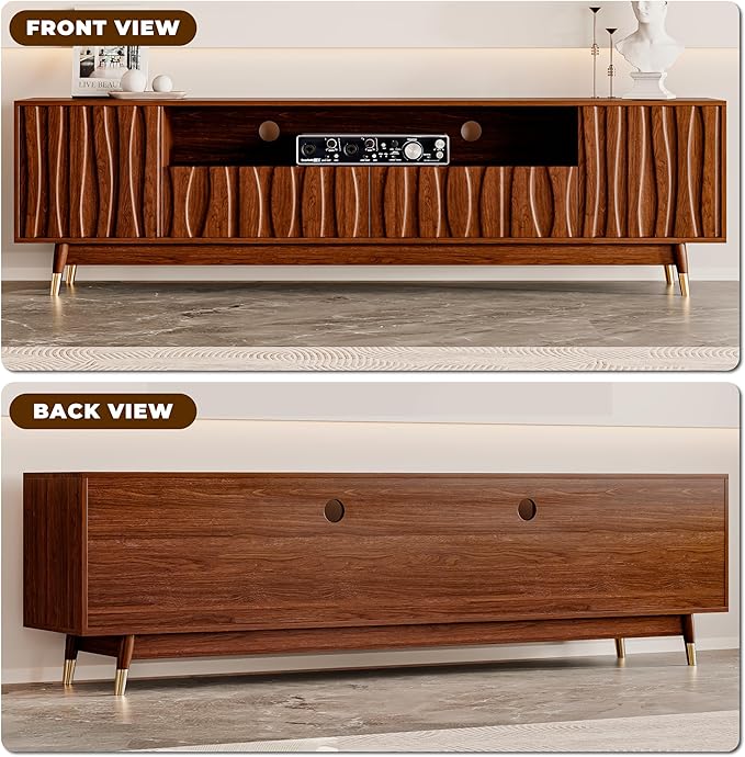 ATJafurn 78‘’ Brown Walnut Finish TV Stand for 65/75/85 Inch TVs, Mid Century Modern Wood Media Console Entertainment Center with 2 Drawers and 2 Cabinets for Living Room Bedroom