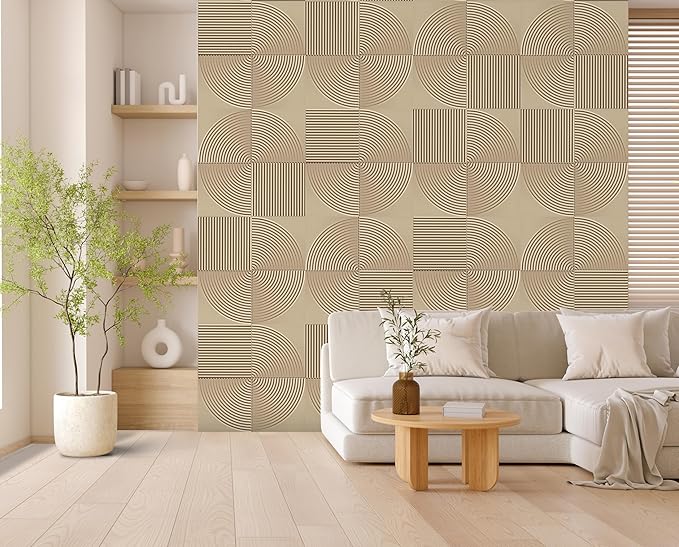From Plain To Beautiful In Hours 9002 Arc Swell PVC 12 in x 12 in Peel and Stick Wall Panels (Covers / 10 sq.ft), Dairy Cream, 10 Piece