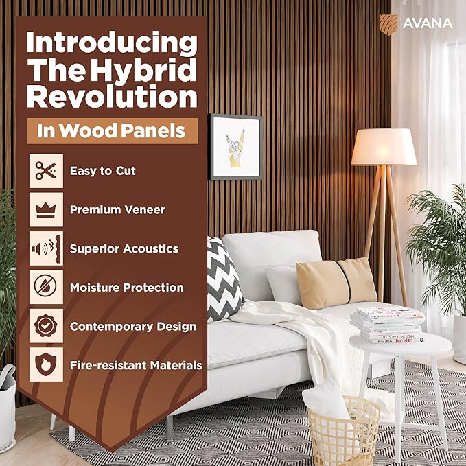 Avana Acoustic Wood Wall Panels – 94.4 x 12.6 Inch Rustic Walnut Acoustic Panels 4 PCs – Wall Panels For Interior Wall Decor For Homes, Offices, Studios – Sturdy and Durable Wood Panels For Wall