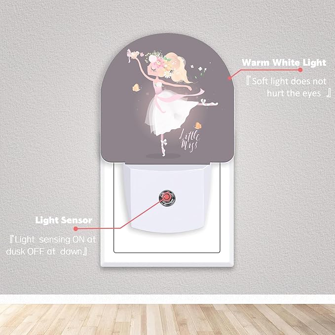 Axxitude Ballet Girl Flower Butterfly Night Lights Plug into Wall for Girls Boys Room,Night Light LED Lamp Dusk to Dawn Sensor Round Lamp for Bedroom Bathroom Hallway Home Wall Decor Nightlight