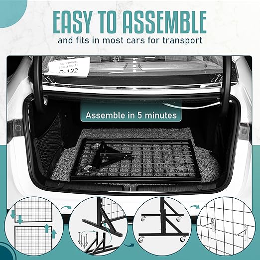 2 Gridwall Panels | 5 FT Tall x 2 FT Wide Portable Display Stand for Vendor Events with Caster Wheels | Heavy Duty Grid Wall with 16 Hooks Included | Gridwall Panel Display Stand for Easy Assembly