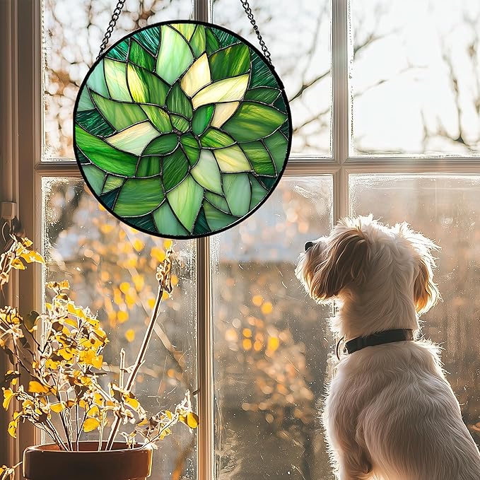 CRISGIF Stained Glass Window Hanging - Ireland Green Suncatcher for Doors Garden Patio Sun Catchers Decor Mother's St. Patrick's Day Birthday for Women Men Mom Nana Friend 7.8 in