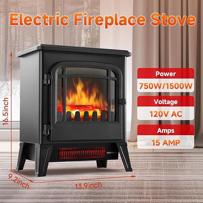 17" Freestanding Electric Fireplace Heater - Infrared Heater with LED 3D Flames and Realistic Logs, Fire Place Electric, Fake Fireplace Heaters for Indoor Use, 750 | 1500W Overheat Protection
