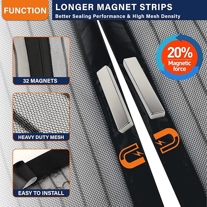 Magnetic Screen Door, Keep Bugs Out, Pet & Kid Friendly，Works with Front Doors, Sliding Doors,Fit Door Size 38 x 80 Inches