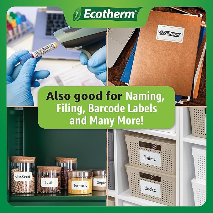 4" x 1" Thermal Labels | 4 Rolls | 5360 Labels | fits Zebra, Munbyn, Rollo, Godex, Arkscan, iDPRT, Offnova Thermal Label Printers and More | Blank White Adhesive Stickers by Ecotherm