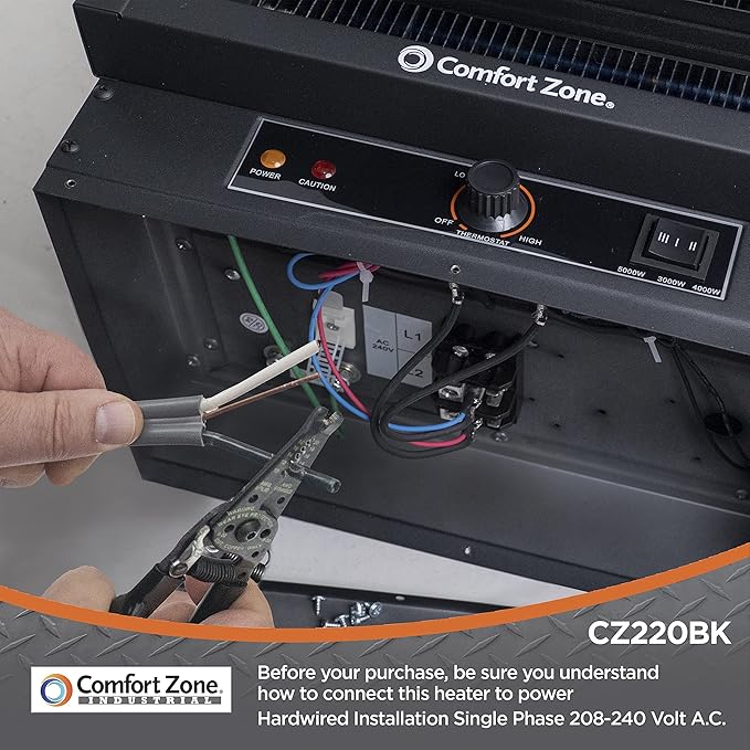 Comfort Zone Hard-Wired Ceiling Mount Garage Electric Space Heater, Fan-Forced, 5,000 watt, 240 volt, Overheat Protection, Thermal Cut-Out Switch, Ideal for Workshop & Garage, ETL Compliant, CZ220BK