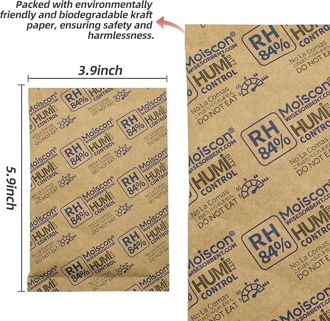 Wisesorb 84% Two-Way Humidity Control Packs for Storing 1 lb – Size 60 – 90 Pack – Seasoning Packets Moisture Control Packets Individually Wrapped, Humidifier Packs for Season Wood Humidifier Boxes