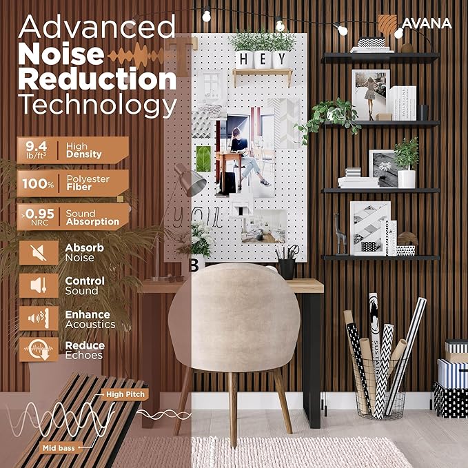 Avana Acoustic Wood Wall Panels – 94.4 x 12.6 Inch Rustic Walnut Acoustic Panels 4 PCs – Wall Panels For Interior Wall Decor For Homes, Offices, Studios – Sturdy and Durable Wood Panels For Wall
