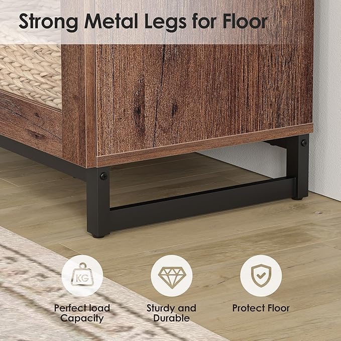 WAMPAT Modern TV Stand with Glass Doors for 32-40 inch TVs, Entertainment Center TV Console with Adjustable Shelves for Living Room, Bedroom, Brown