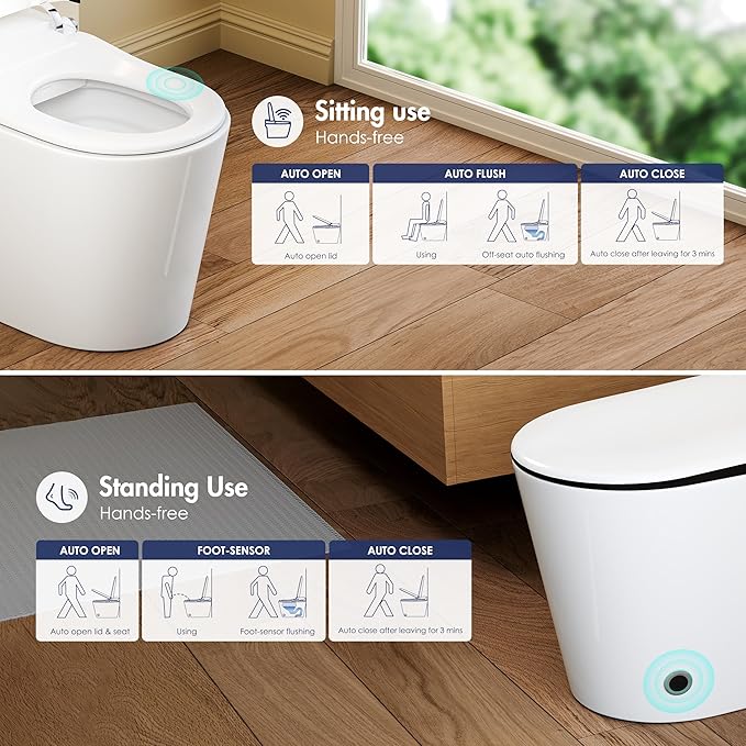 Eridanus Smart Toilet with Bidet Built in, One Piece Bidet Toilet for Bathrooms, Auto Open/Close with Digital Display, Foot Sensor Flush, Warm Water Wash & Dryer, Elongated Heated Seat, White & Black