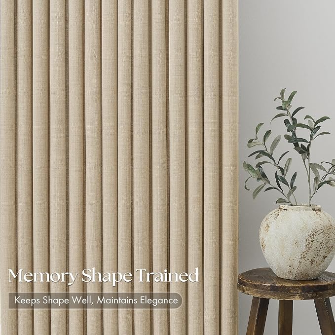 Tan Beige Pinch Pleated Linen Curtains 84 Inches Long - Image 4