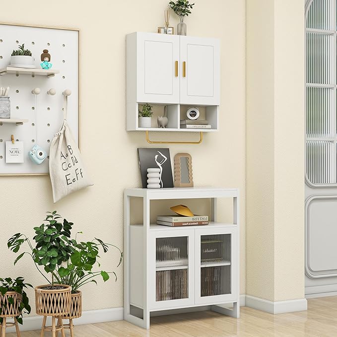 Wall Mounted Bathroom Storage Cabinet Medicine Cabinet with Adjustable Shelves & Towel Bar for Bathroom, Laundry Room, Bedroom, Enterway