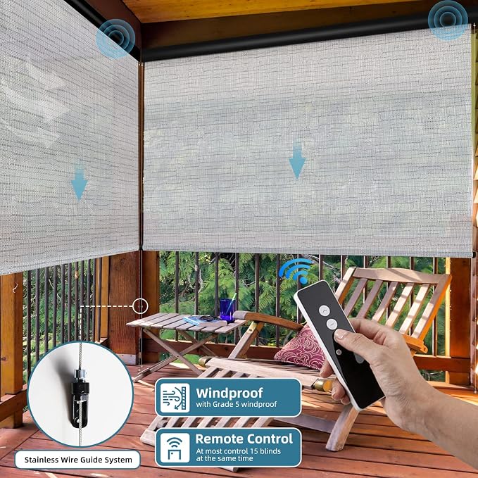 SmartWings Motorized Sun Shades Outdoor Patio Smart Blinds Remote Control Roll - Image 2