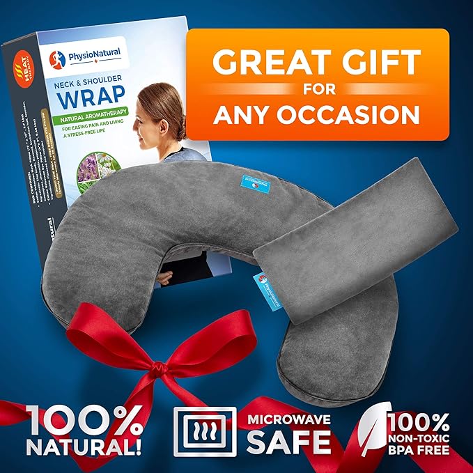 Microwavable Neck Wrap - Instant Relief for Stiffness, Muscle Pain, Tension and Stress, Migraines, Headaches - Moist Heat Therapeutic Pillow with Herbal Aromatherapy