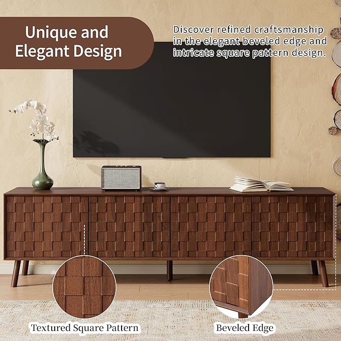 Virubi Mid-Century Modern TV Stand, Entertainment Center with 4 Doors Media Console for TVs up to 80 Inch, Television Stands with Cable Management for Living Room