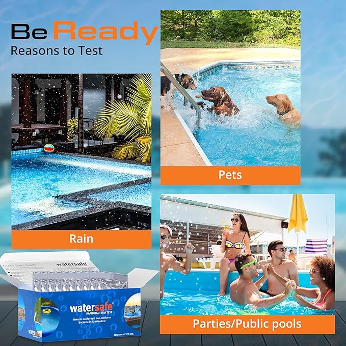 Pool and Spa Rapid Bacteria Test by Watersafe, Test Strips to Detect Down to 1 Bacteria/μL in 15 Minutes, Including E. coli and Salmonella, Single Test
