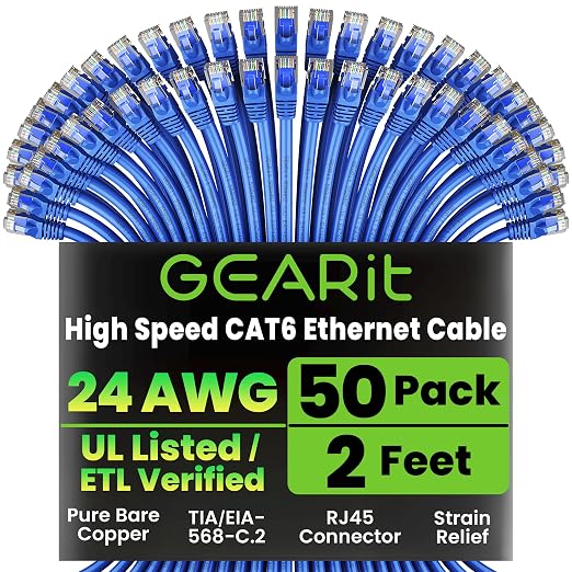 GEARit Cat 6 Ethernet Patch Cable 2 ft Blue by GEARit