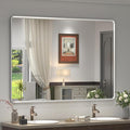 48x30 Inch Silver Bathroom Mirror for Wall, Rounded Rectangle Silverish Bathroom Vanity Mirror, Beveled Border, Anti-Rust, Shatterproof, Hangs Horizontally or Vertically